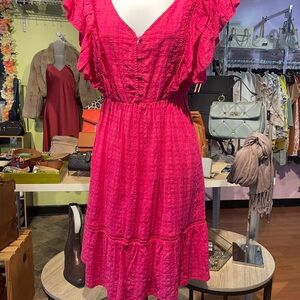 White Birch Fuchsia Button-Front Mini Dress